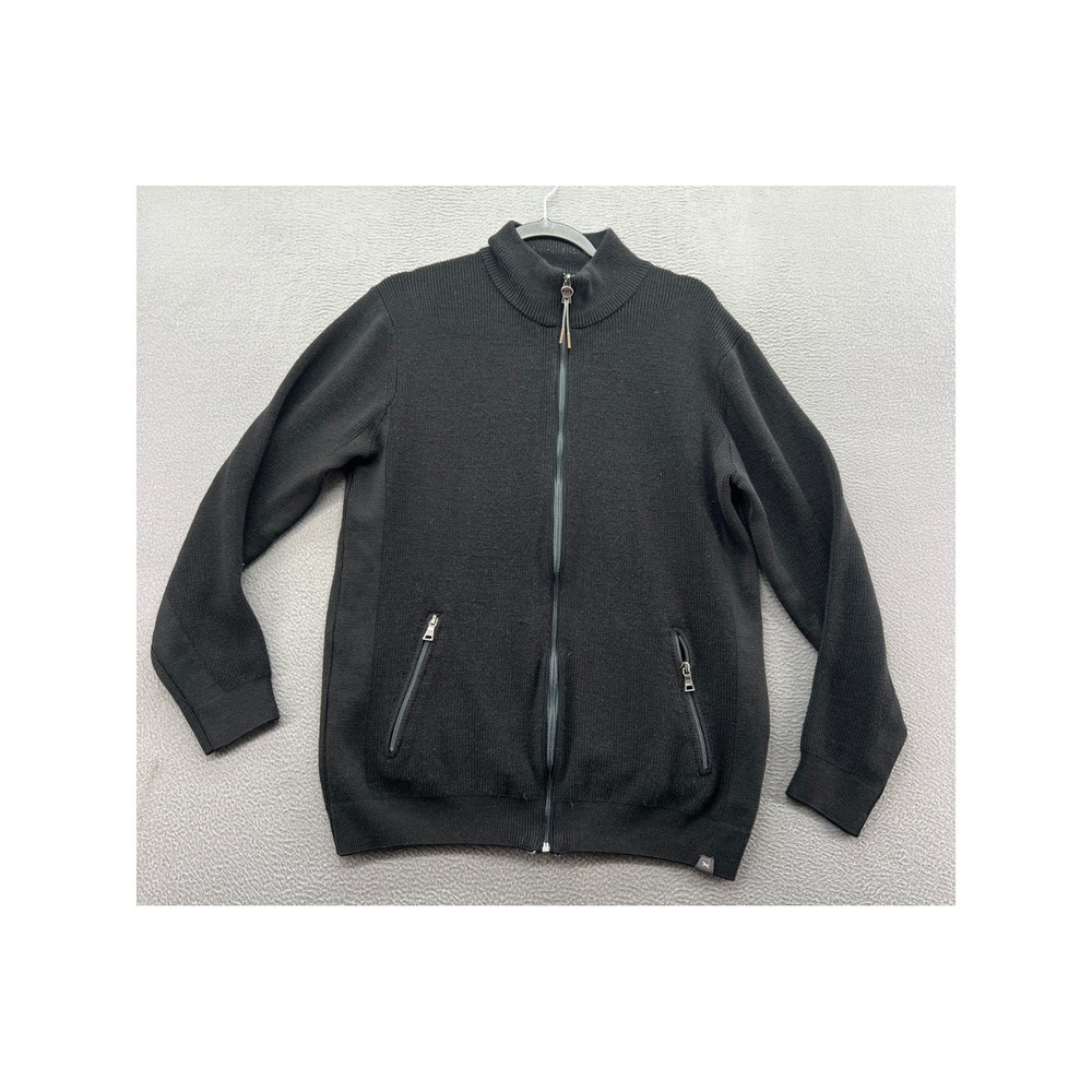 Brax Feel Good Sportive Sweater Mens XL Full Zip Cardigan Black Mock Neck Knit